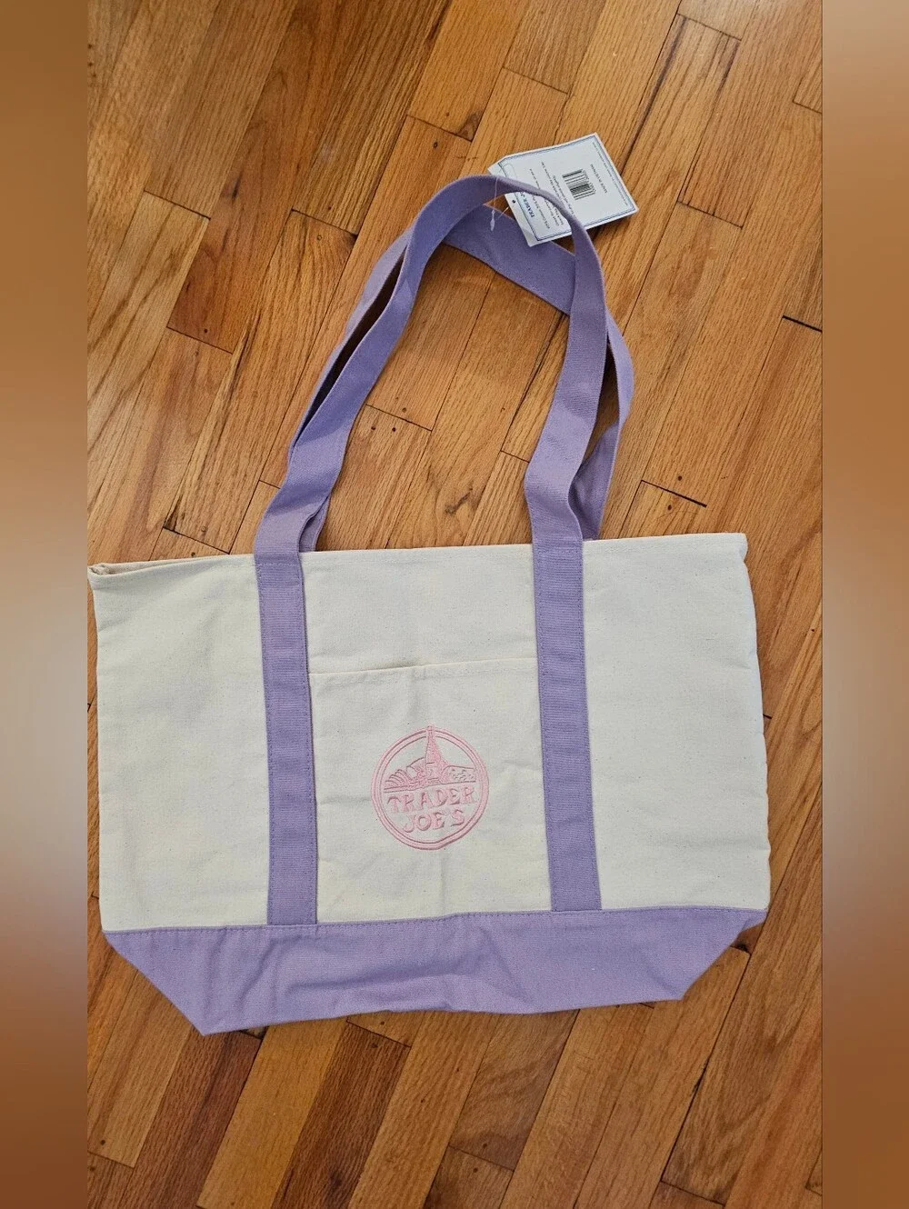 Trader Joe's Mini Pastel Canvas Tote Bags Lot of 4 and a Large Lavender Tote